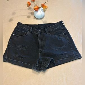 American Eagle Distressed black cuffed shorts